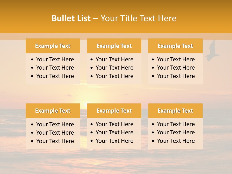 Two Birds Flying Over The Ocean At Sunset PowerPoint Template
