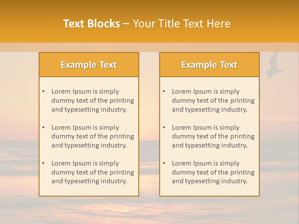 Two Birds Flying Over The Ocean At Sunset PowerPoint Template