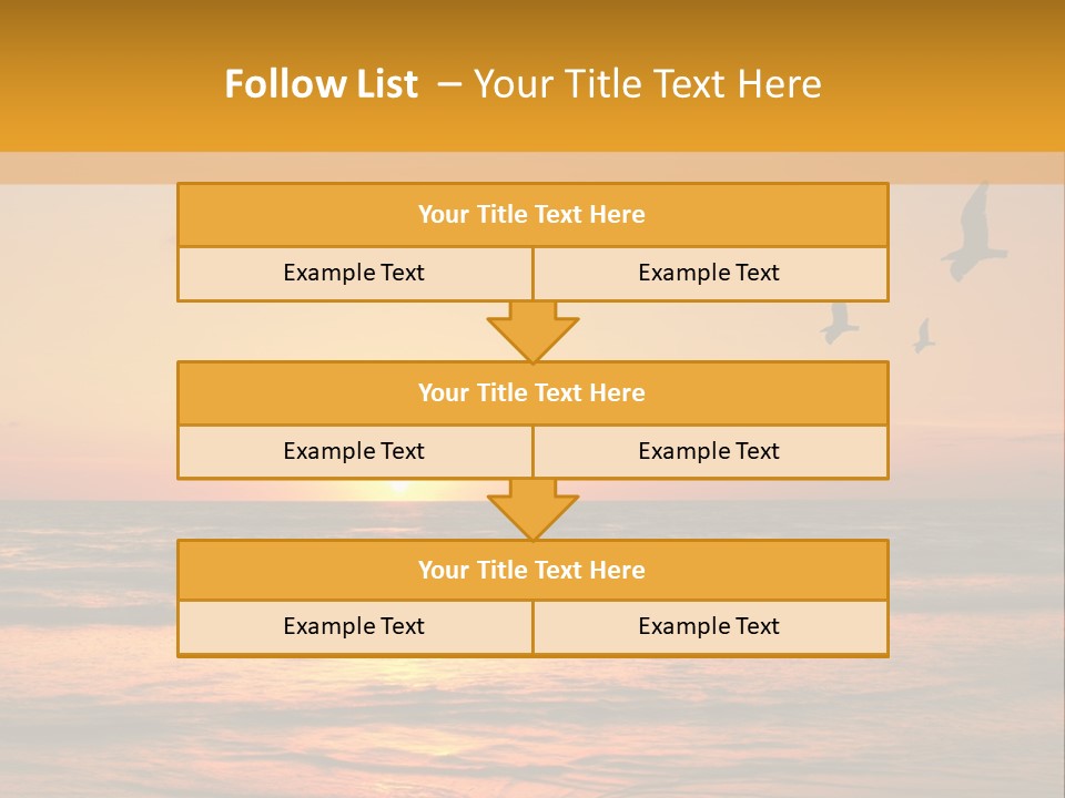 Two Birds Flying Over The Ocean At Sunset PowerPoint Template