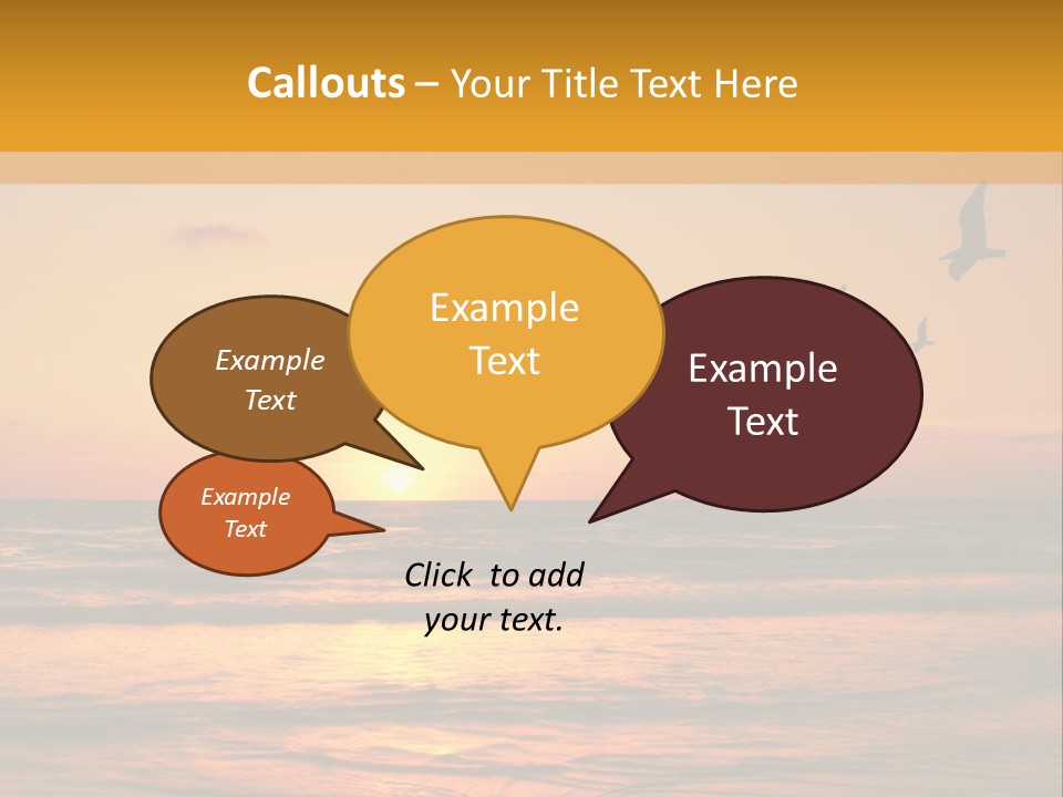 Two Birds Flying Over The Ocean At Sunset PowerPoint Template