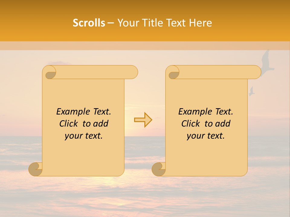 Two Birds Flying Over The Ocean At Sunset PowerPoint Template