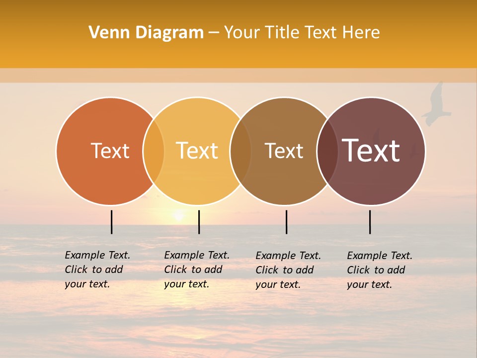 Two Birds Flying Over The Ocean At Sunset PowerPoint Template