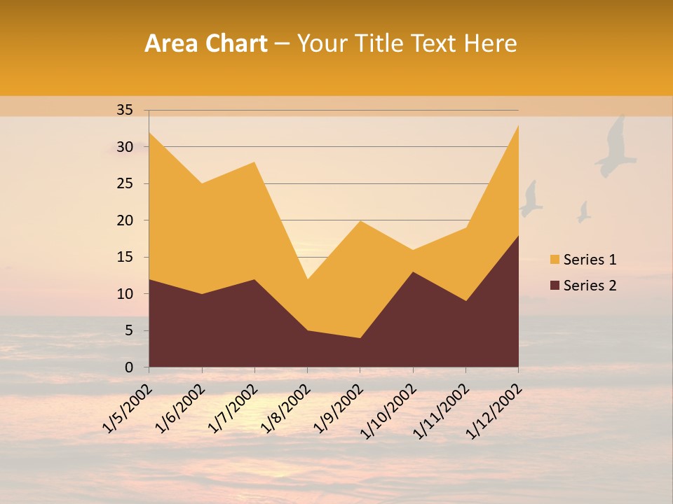 Two Birds Flying Over The Ocean At Sunset PowerPoint Template