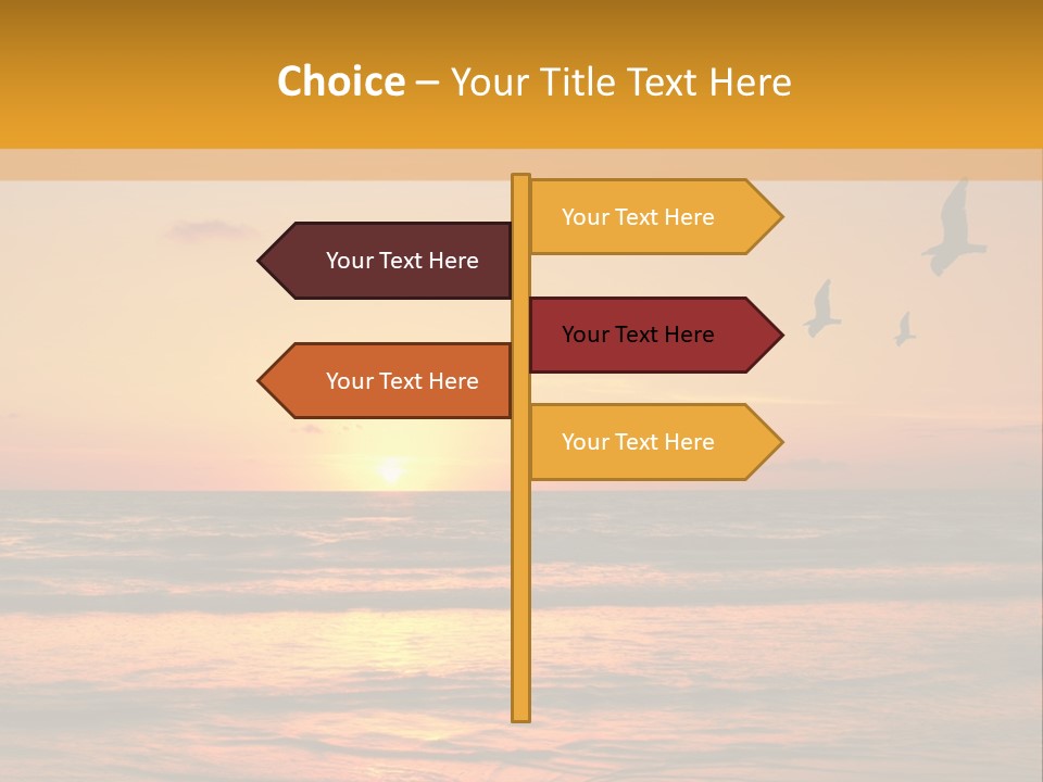 Two Birds Flying Over The Ocean At Sunset PowerPoint Template