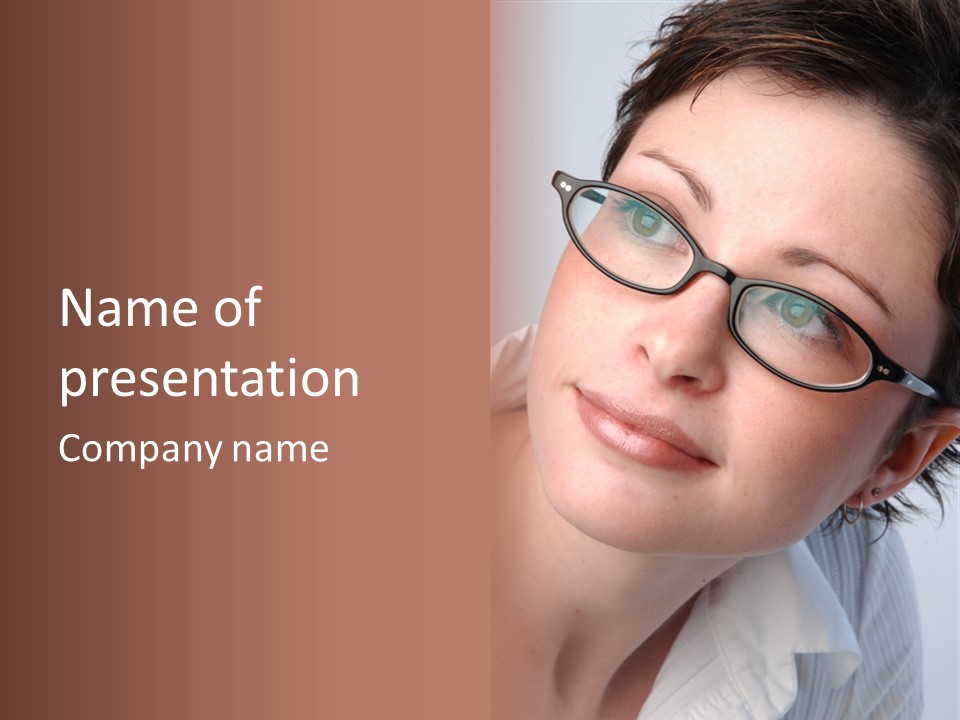 A Woman Wearing Glasses With A Brown Background PowerPoint Template