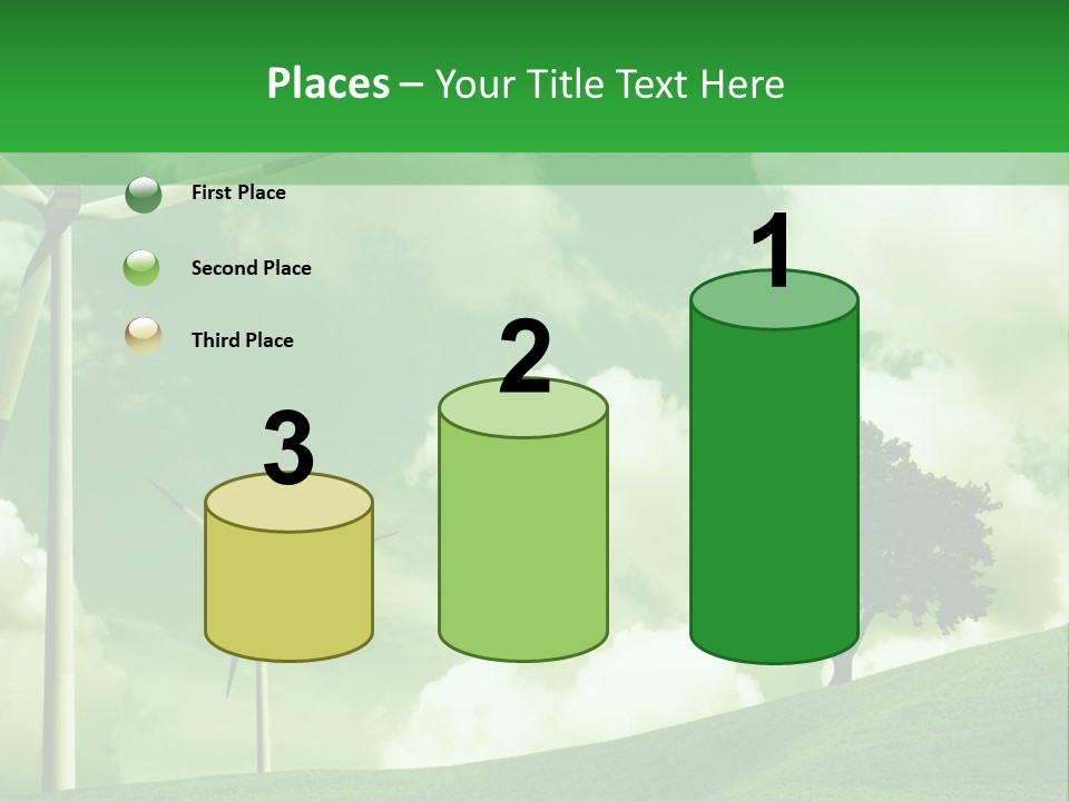 A Green Field With Windmills And A Tree PowerPoint Template