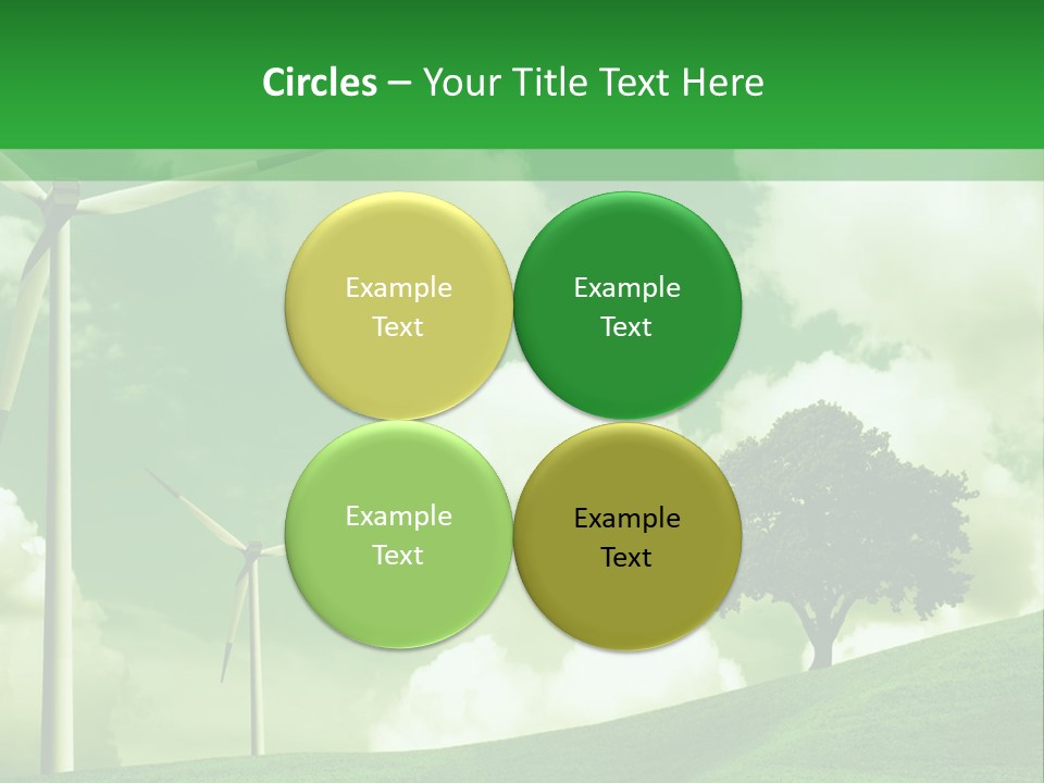 A Green Field With Windmills And A Tree PowerPoint Template