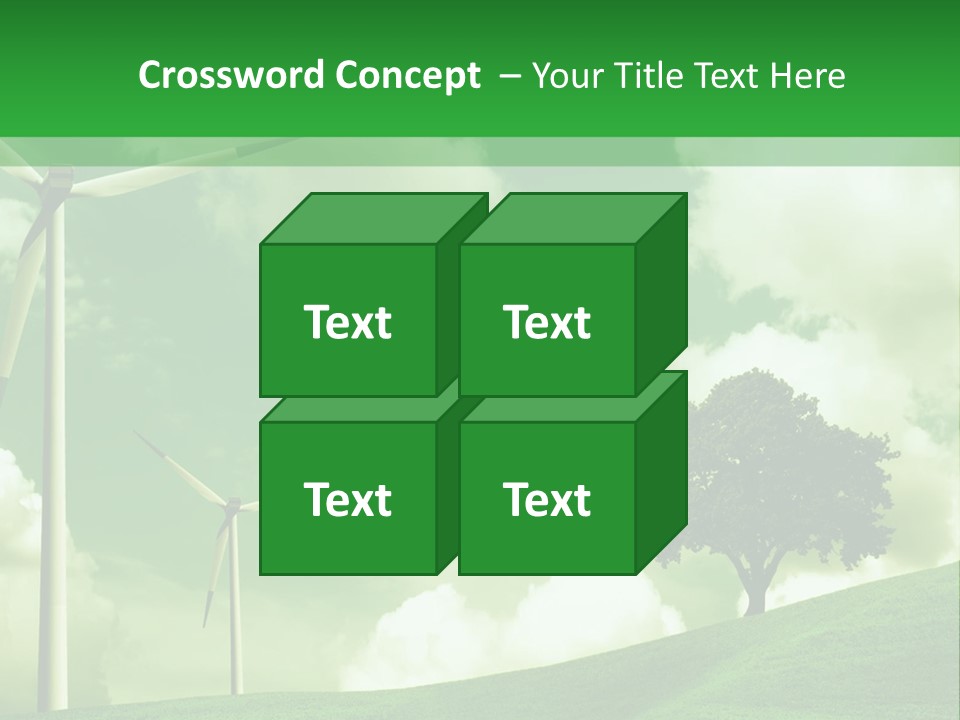 A Green Field With Windmills And A Tree PowerPoint Template
