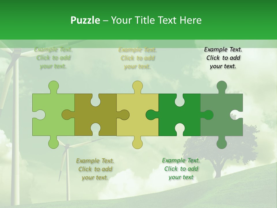 A Green Field With Windmills And A Tree PowerPoint Template