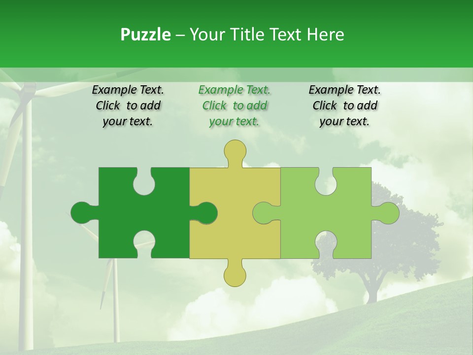 A Green Field With Windmills And A Tree PowerPoint Template