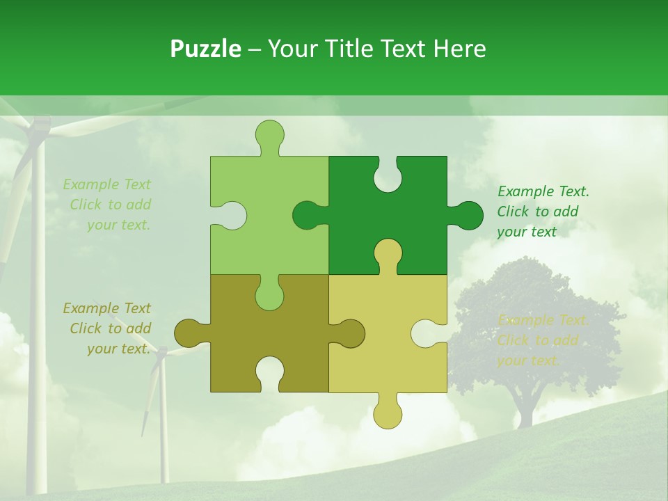 A Green Field With Windmills And A Tree PowerPoint Template