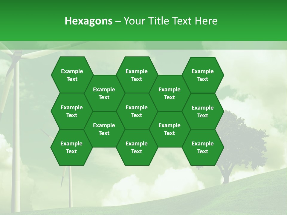 A Green Field With Windmills And A Tree PowerPoint Template
