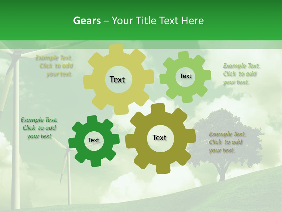 A Green Field With Windmills And A Tree PowerPoint Template