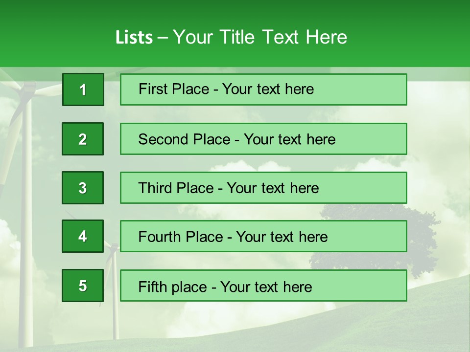 A Green Field With Windmills And A Tree PowerPoint Template