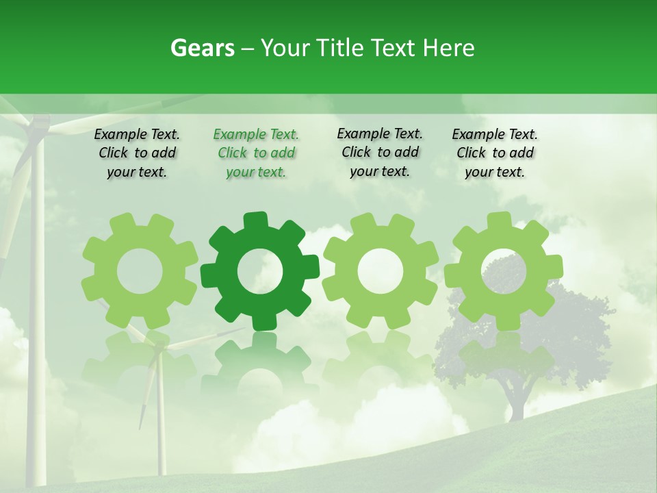 A Green Field With Windmills And A Tree PowerPoint Template