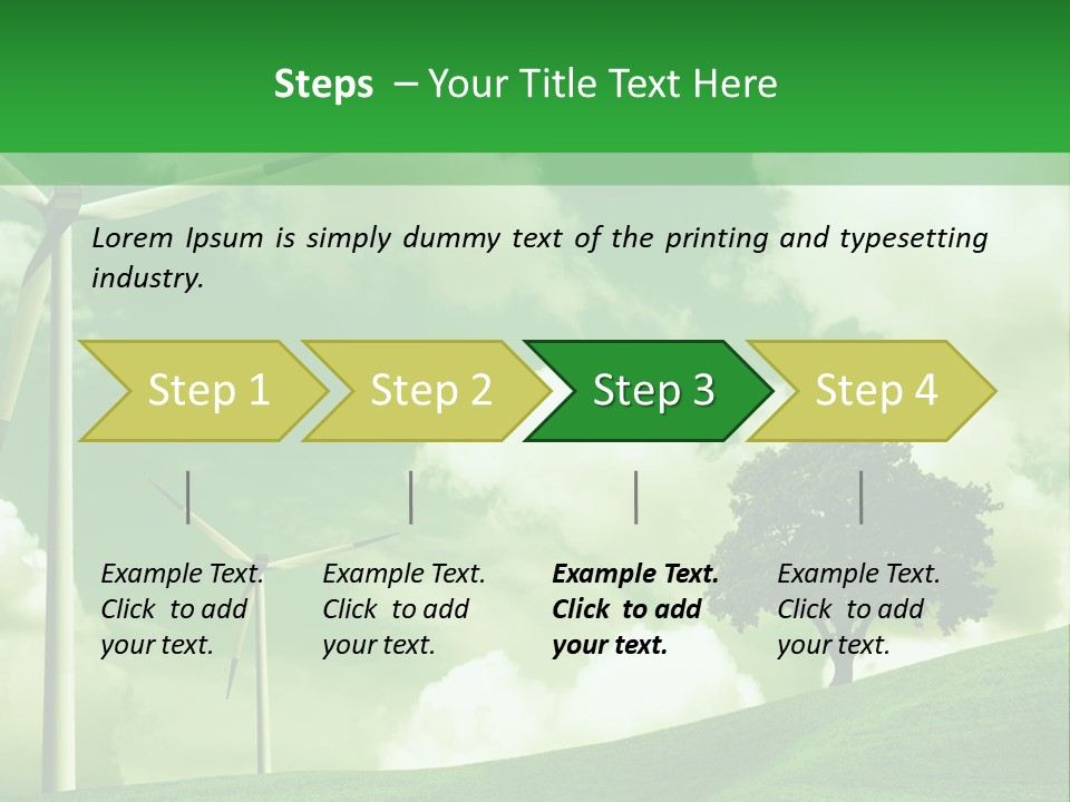 A Green Field With Windmills And A Tree PowerPoint Template
