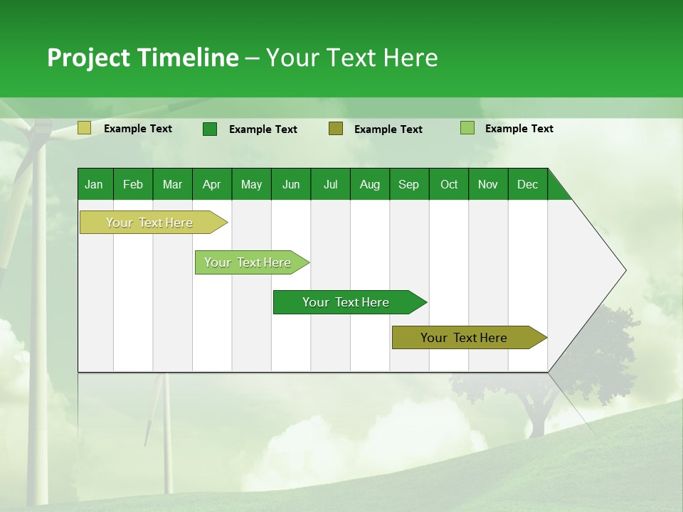A Green Field With Windmills And A Tree PowerPoint Template