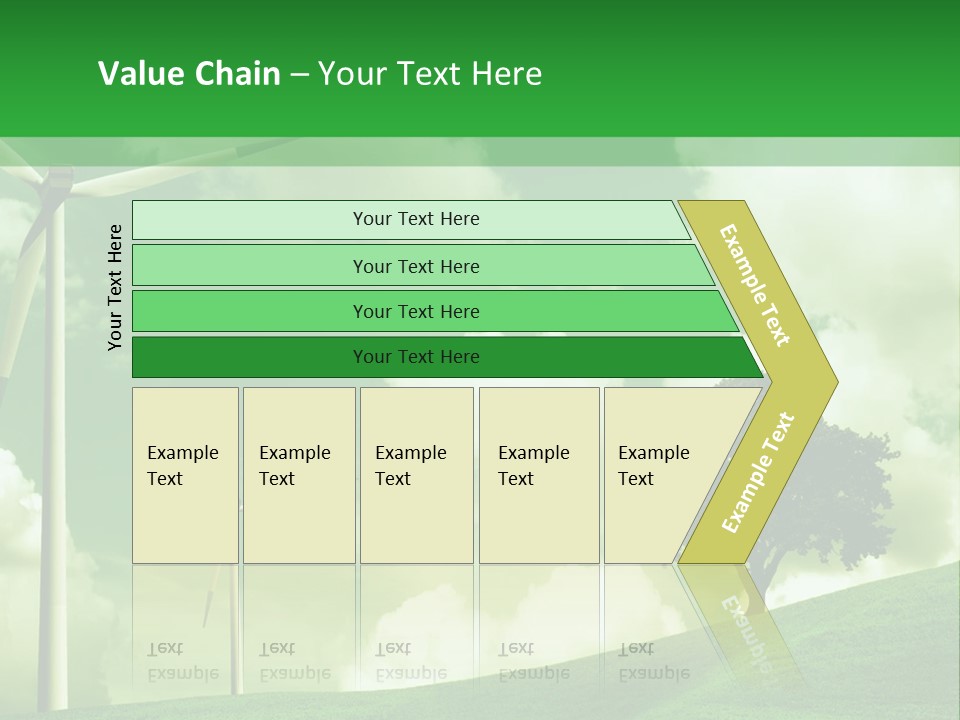 A Green Field With Windmills And A Tree PowerPoint Template
