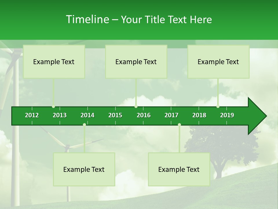 A Green Field With Windmills And A Tree PowerPoint Template