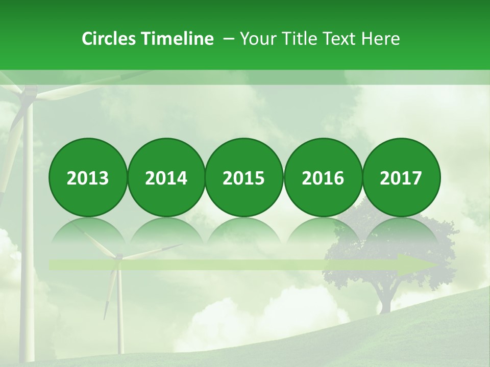 A Green Field With Windmills And A Tree PowerPoint Template
