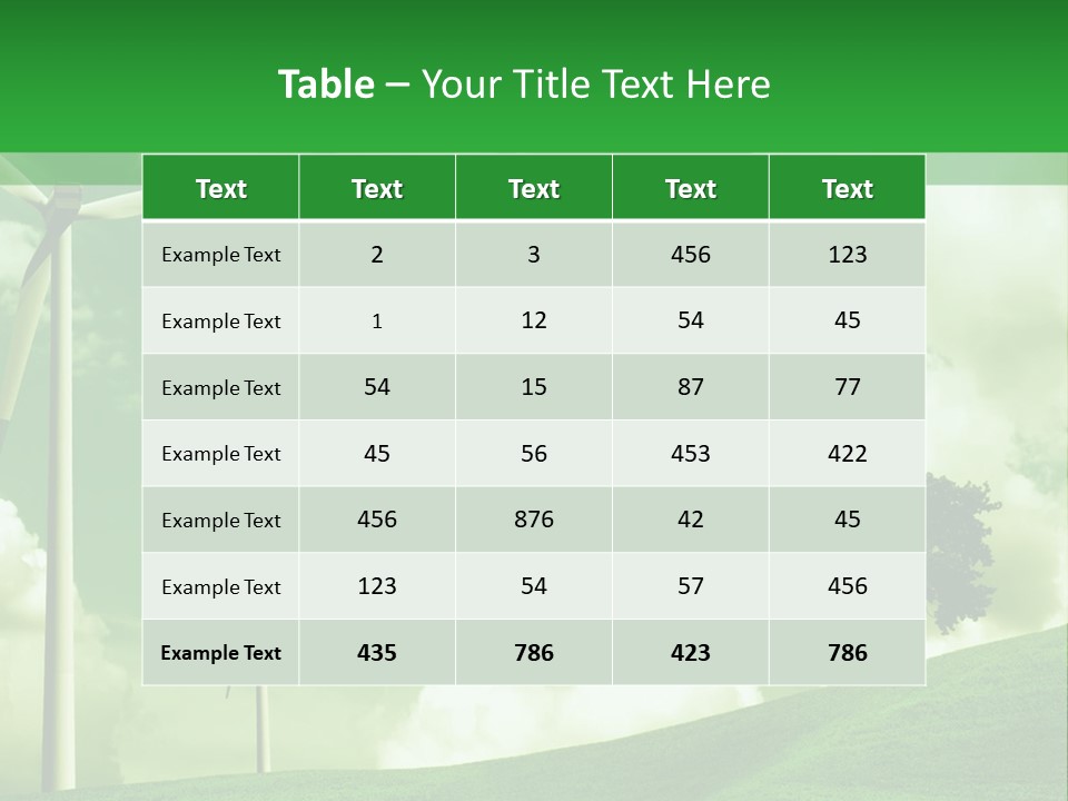 A Green Field With Windmills And A Tree PowerPoint Template