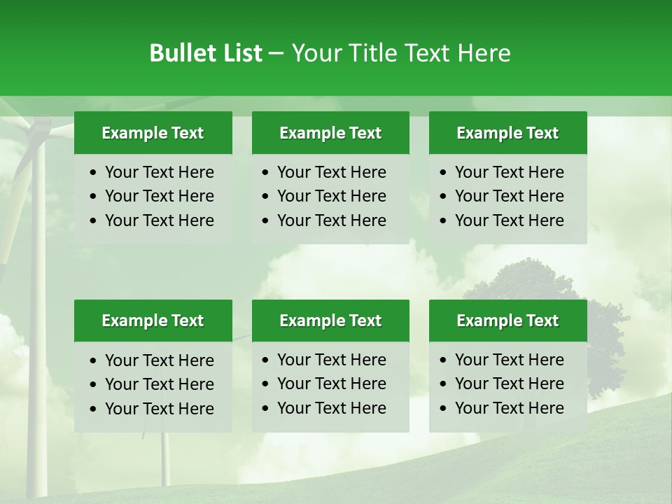 A Green Field With Windmills And A Tree PowerPoint Template