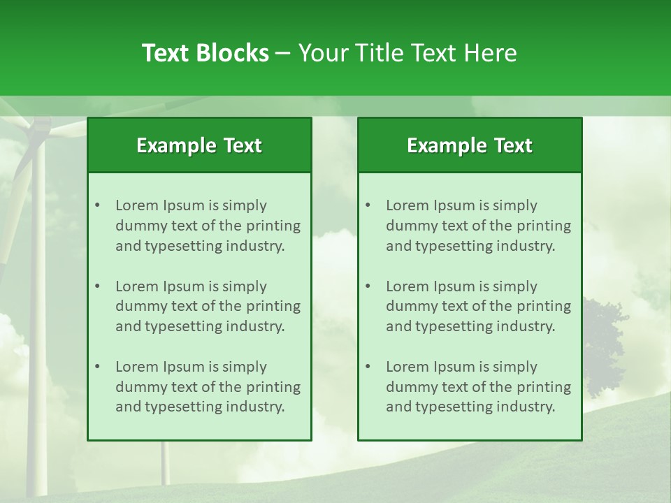 A Green Field With Windmills And A Tree PowerPoint Template
