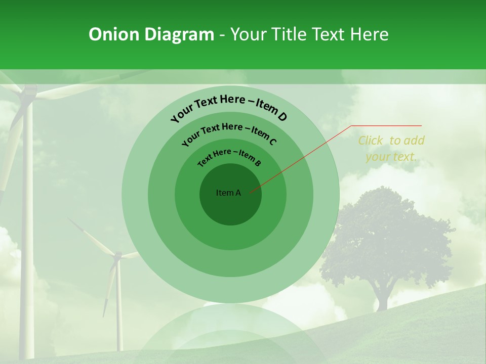 A Green Field With Windmills And A Tree PowerPoint Template