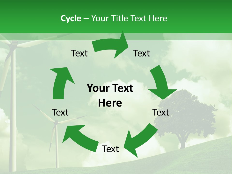 A Green Field With Windmills And A Tree PowerPoint Template
