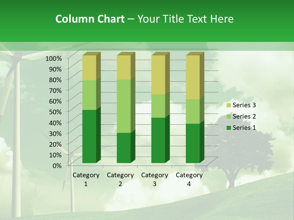 A Green Field With Windmills And A Tree PowerPoint Template
