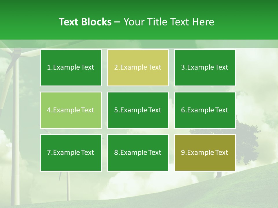 A Green Field With Windmills And A Tree PowerPoint Template