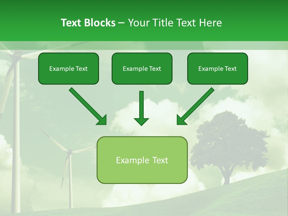 A Green Field With Windmills And A Tree PowerPoint Template
