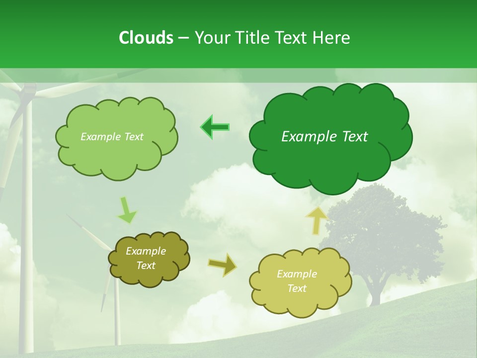A Green Field With Windmills And A Tree PowerPoint Template