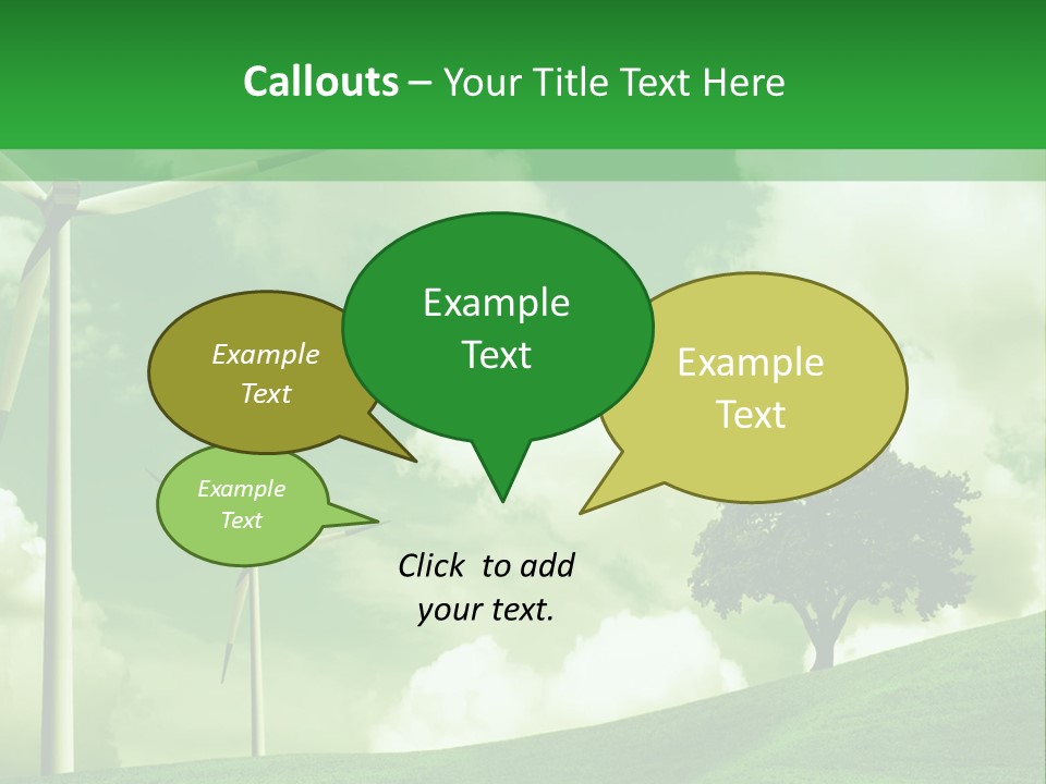 A Green Field With Windmills And A Tree PowerPoint Template