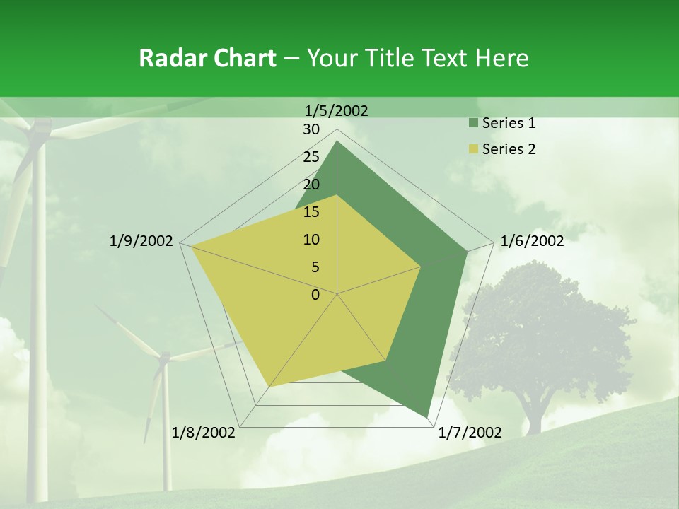 A Green Field With Windmills And A Tree PowerPoint Template