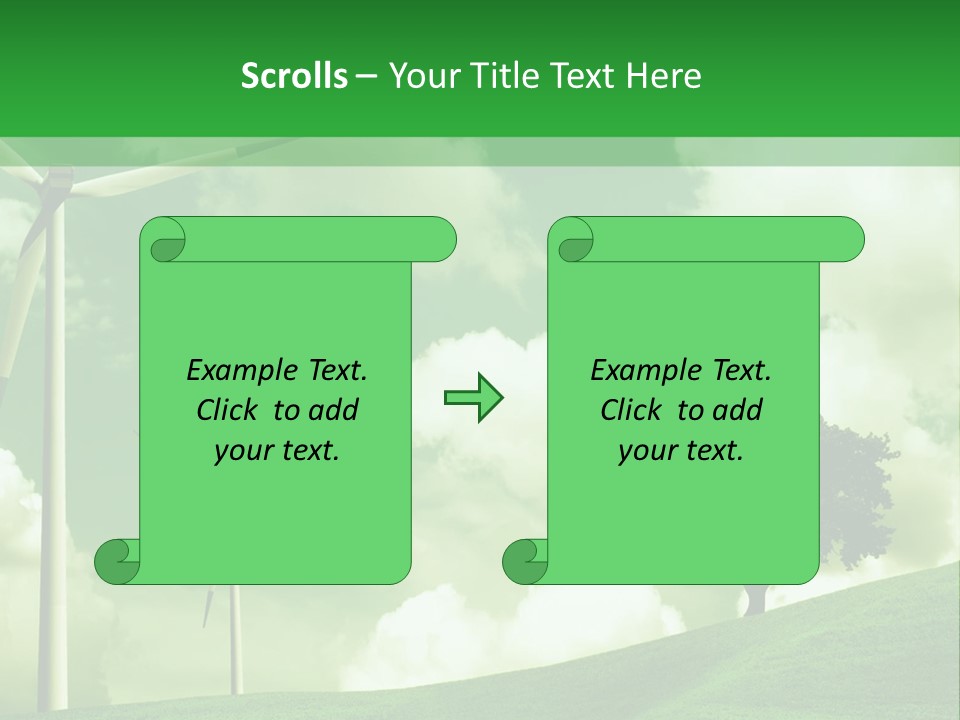 A Green Field With Windmills And A Tree PowerPoint Template