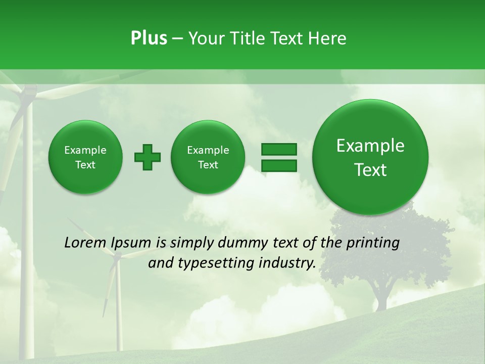 A Green Field With Windmills And A Tree PowerPoint Template