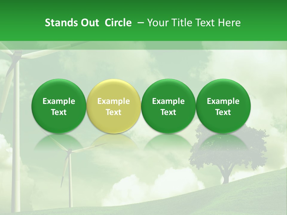 A Green Field With Windmills And A Tree PowerPoint Template