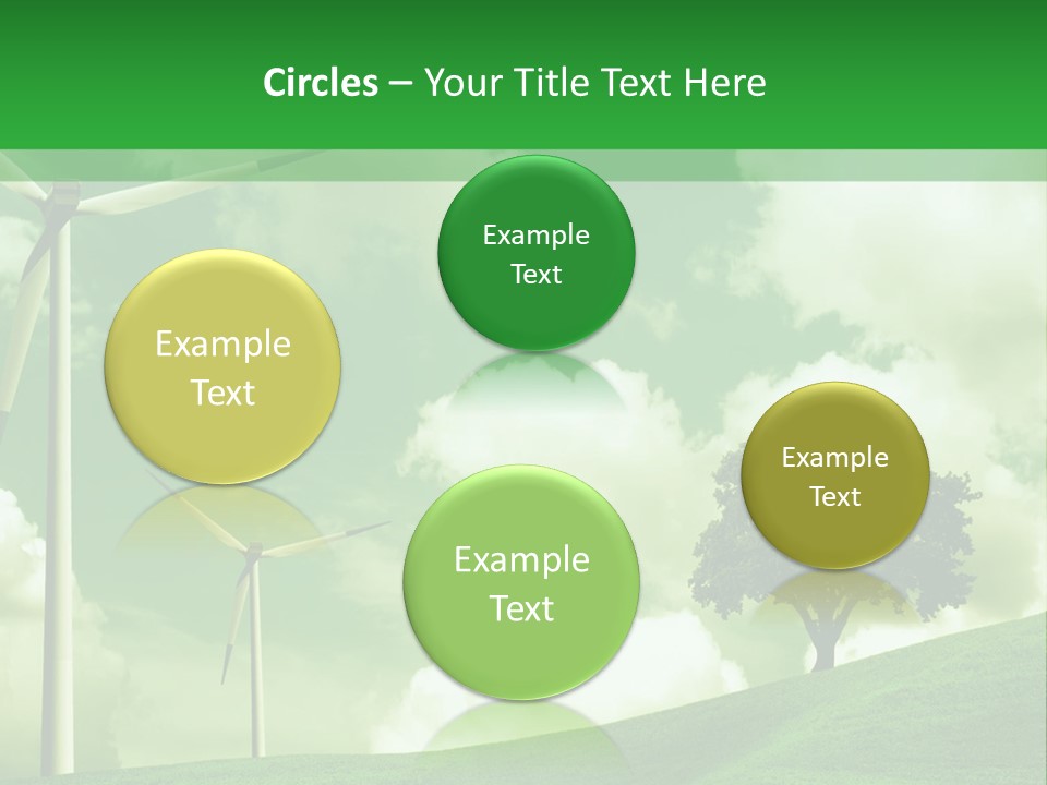 A Green Field With Windmills And A Tree PowerPoint Template