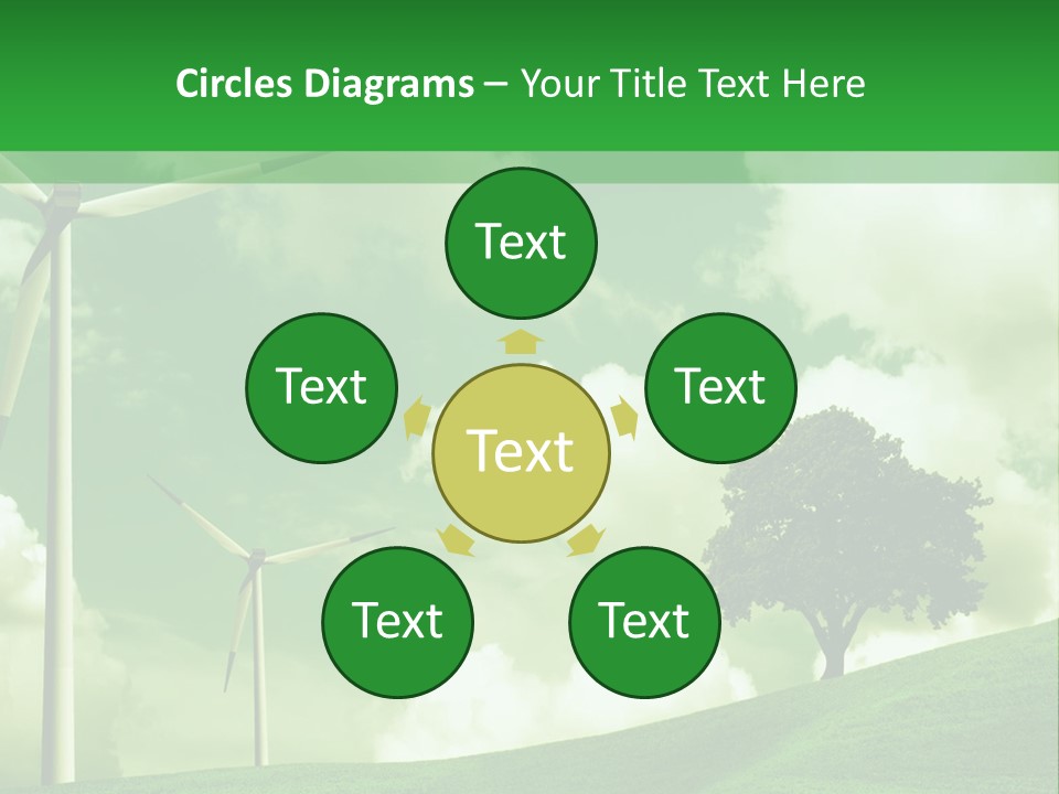 A Green Field With Windmills And A Tree PowerPoint Template