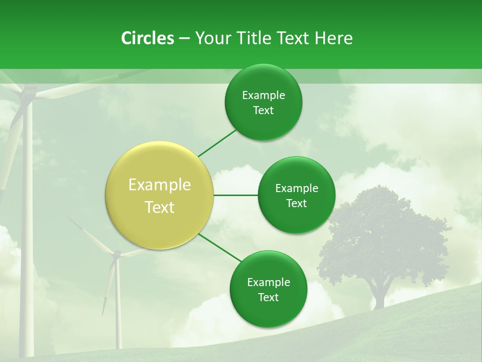 A Green Field With Windmills And A Tree PowerPoint Template