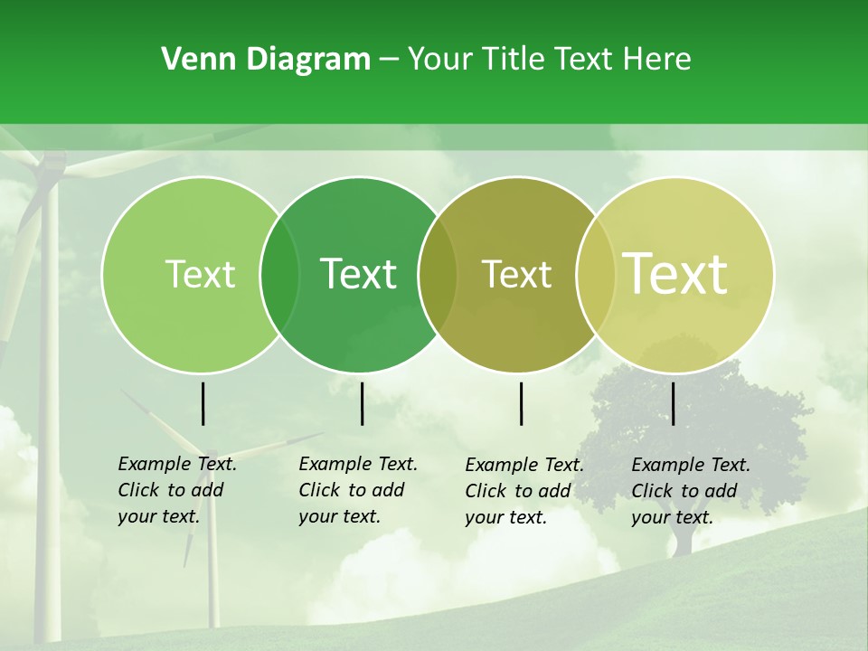 A Green Field With Windmills And A Tree PowerPoint Template