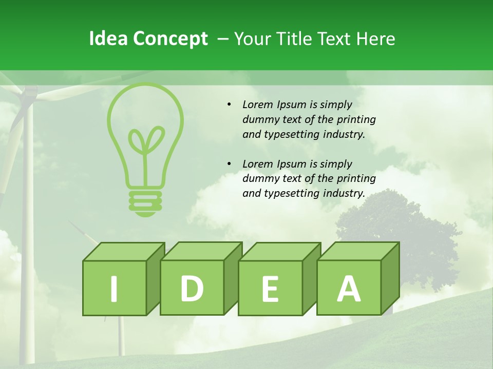 A Green Field With Windmills And A Tree PowerPoint Template
