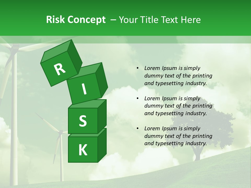 A Green Field With Windmills And A Tree PowerPoint Template