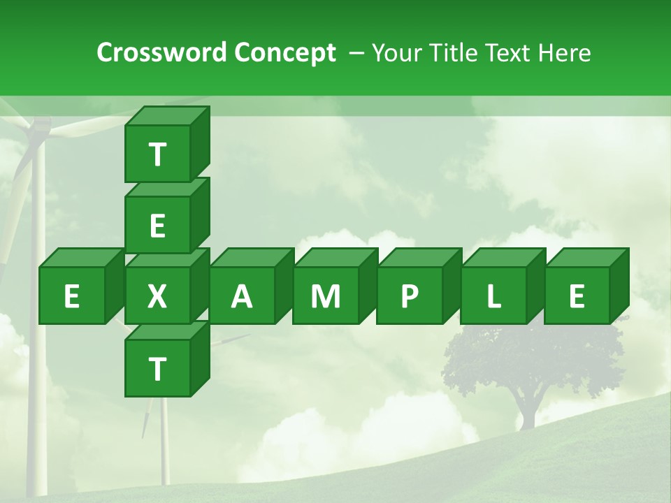 A Green Field With Windmills And A Tree PowerPoint Template