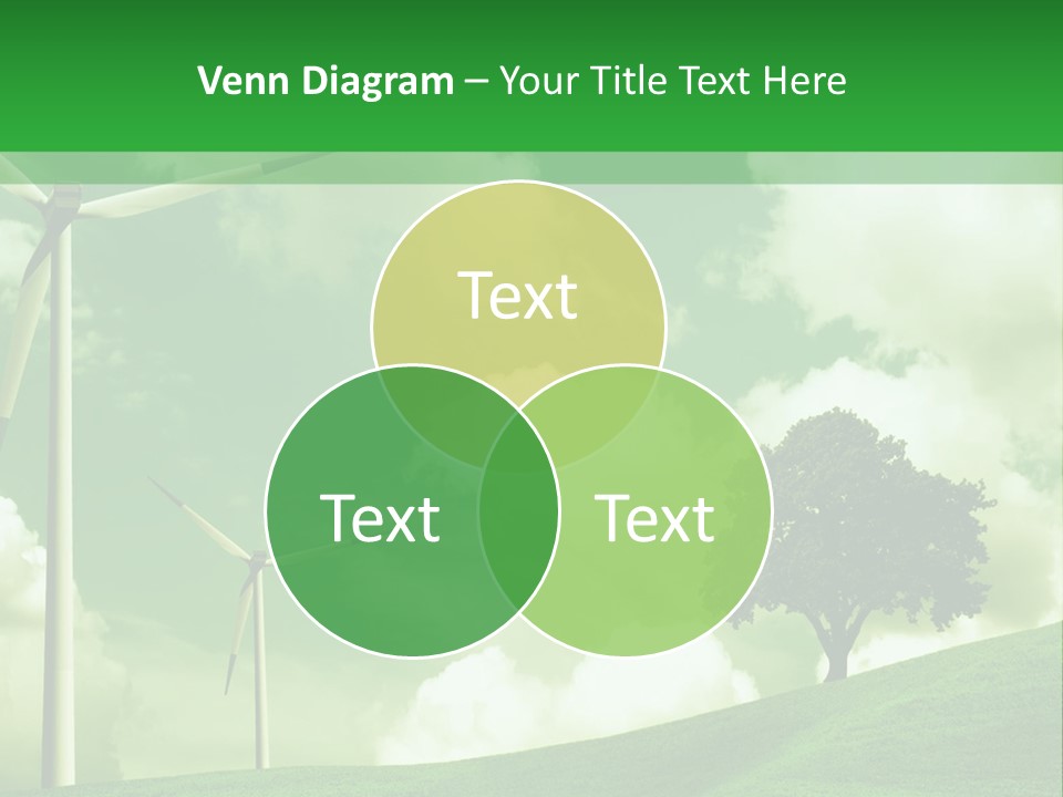 A Green Field With Windmills And A Tree PowerPoint Template