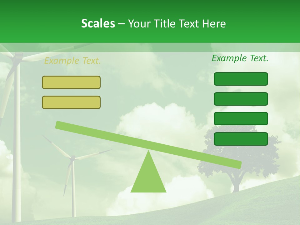 A Green Field With Windmills And A Tree PowerPoint Template