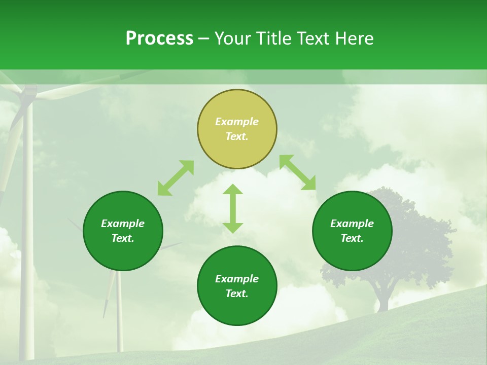 A Green Field With Windmills And A Tree PowerPoint Template