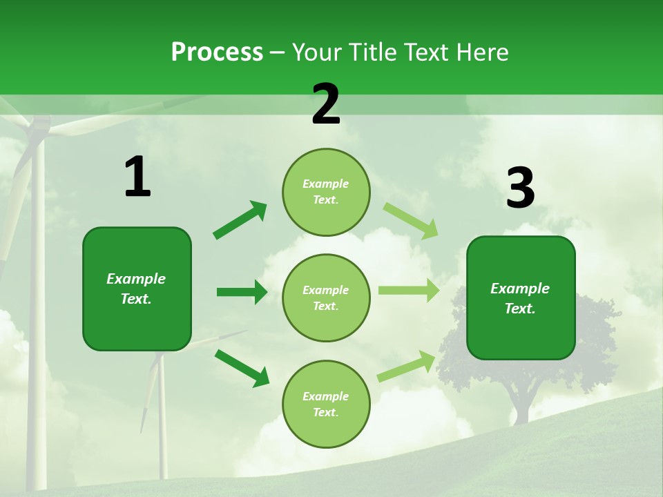 A Green Field With Windmills And A Tree PowerPoint Template