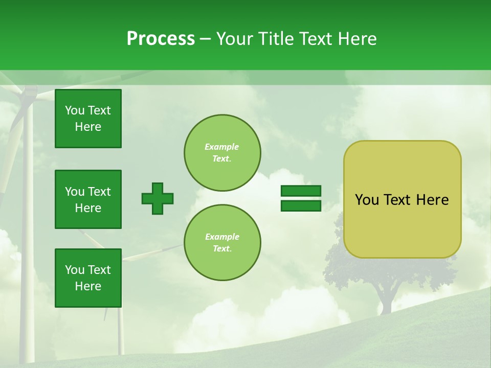 A Green Field With Windmills And A Tree PowerPoint Template